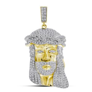 Mens Diamond Jesus Piece Pendant Yellow Gold