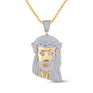 Diamond Jesus Piece Pendant 10K Yellow Gold 