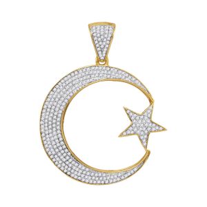 Mens Islamic Star and Crescent Diamond Pendant Yellow Gold
