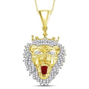 Mens Diamond Lion Pendant Yellow Gold