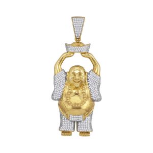Mens Large Diamond Buddha Pendant 10K Yellow Gold