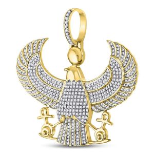 Mens Eagle Falcon Egyptian Horus Ankh Diamond Pendant Yellow Gold