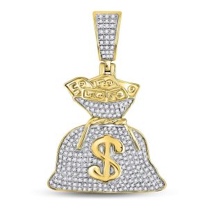 Mens Money Bag Diamond Pendant 10K Yellow Gold