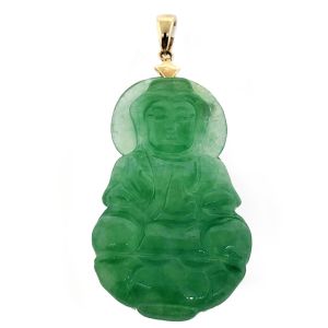 Green Jade Buddha Pendant 14K Yellow Gold