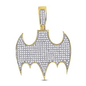 Mens Batman Bat Diamond Pendant Yellow Gold