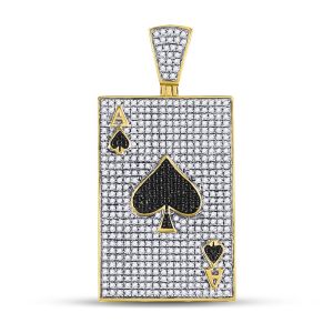 Ace of Spades Black & White Diamond Pendant 10K Yellow Gold