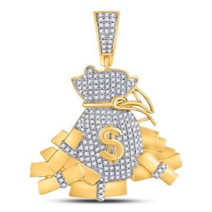 Men Money Bag Diamond Pendant 10K Yellow Gold