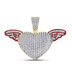 Winged Heart Diamond Pendant 10K Yellow Gold