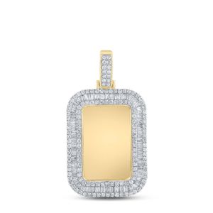 Baguette Diamond Dog Tag Photo Picture Memory Pendant 14K Yellow Gold