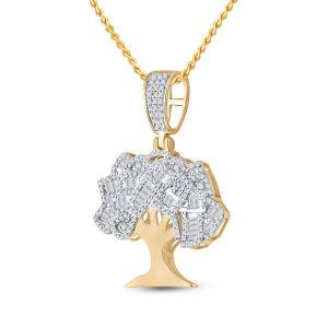 Mens Money Tree Diamond Pendant 14K Yellow Gold