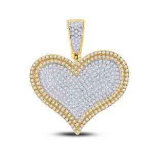Mens Diamond Heart Pendant 10K Yellow Gold