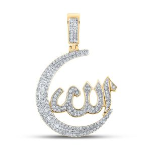 Mens Allah Baguette Diamond Pendant 10K Yellow Gold