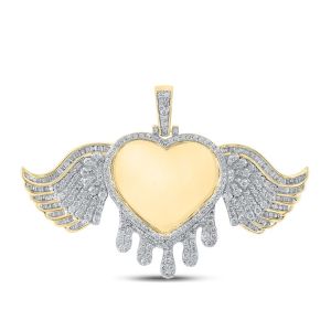 Dripping Heart Angel Wings Diamond Photo Picture Memory Pendant 10K Yellow Gold