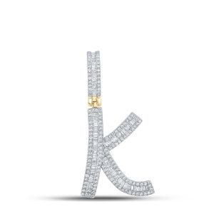 Letter K Baguette Diamond Initial Pendant 10K Yellow Gold