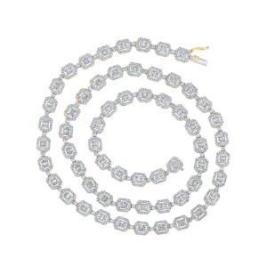 Mens Baguette Diamond Tennis Link Chain Necklace 10K Yellow Gold 9.5 Carats