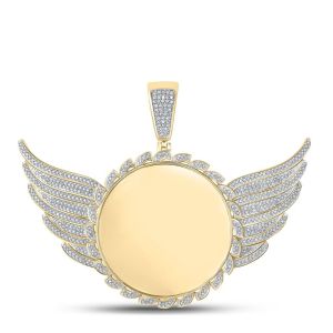 Mens Diamond Picture Memory Pendant Angel Wings 10K Yellow Gold