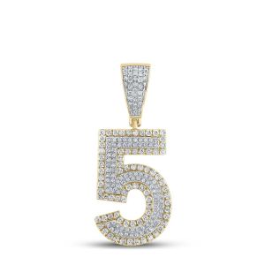 Number 5 Diamond Charm Pendant 10K Two Tone Gold