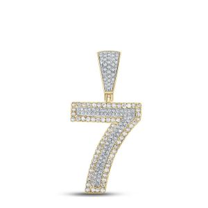Number 7 Diamond Charm Pendant 10K Two Tone Gold
