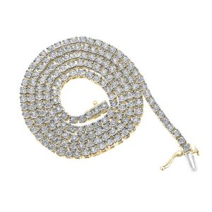 Mens Diamond Tennis Chain Necklace Illusion Set 10K Yellow Gold 3 Carats