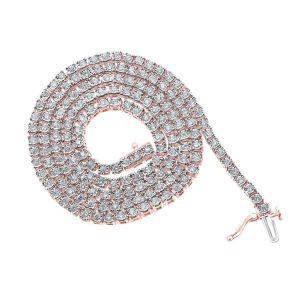 Mens Diamond Tennis Chain Necklace Illusion Set 10K Rose Gold 3 Carats