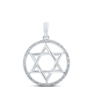 Diamond Star of David Religious Pendant Necklace Sterling Silver
