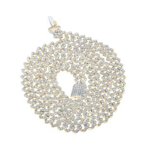 Mens Miami Cuban Link Diamond Chain Necklace 10K Yellow Gold 15.33 Carats