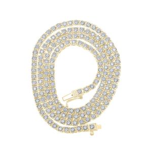 Mens Diamond Tennis Chain Necklace Illusion Set 10K Yellow Gold 2.85 Carats