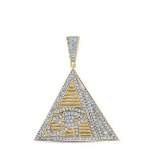 Mens Eye of Ra Diamond Pyramid Pendant Yellow Gold