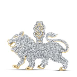 Mens Lion $ Diamond Pendant Yellow Gold
