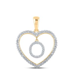 Letter Initial O Diamond Heart Pendant 10K Yellow Gold