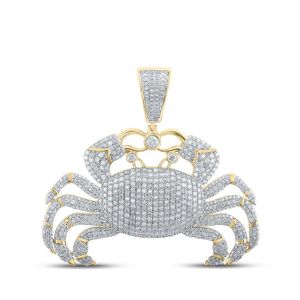Mens Cancer Crab July Diamond Pendant 10K Yellow Gold