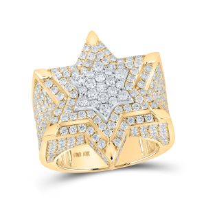 Mens Diamond Magen David Star Ring 10K Two-Tone Gold