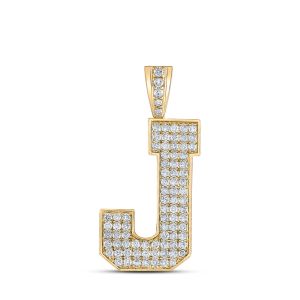 Mens Diamond J Initial Letter Pendant 10K Yellow Gold