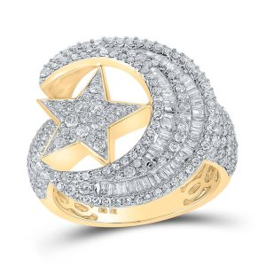 Mens Baguette Diamond Allah Star Crescent Moon Ring 10K Yellow Gold
