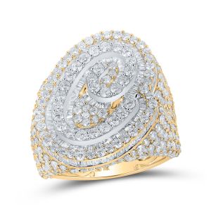 Mens Diamond C Initial Letter Ring 10K Two-Tone Gold