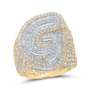 Mens Diamond G Initial Letter Ring 10K Two-Tone Gold