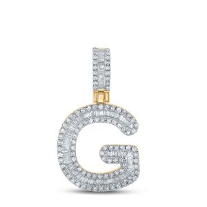 Letter G Baguette Diamond Initial Pendant 10K Yellow Gold