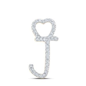 Capital Letter Initial J Diamond Heart Pendant 10K Yellow Gold