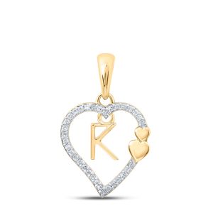Capital Letter Initial K Diamond Heart Pendant 10K Yellow Gold