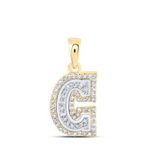 Capital Letter Initial C Double Row Diamond Pendant 10K Yellow & White Gold