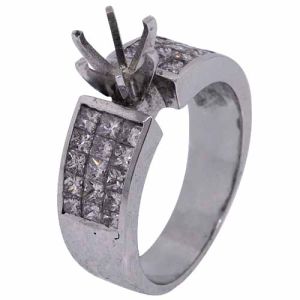1.63 Carat Princess Cut Invisible Diamond Engagement Ring Semi Mount 14K White Gold