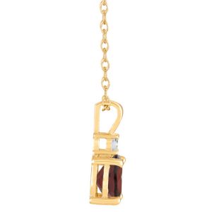 Brilliant Round Garnet & Diamond Pendant Necklace 14K Yellow Gold