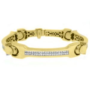 6.38 Carat Square Cut Invisible Mens Diamond Link Bracelet 18K Yellow Gold