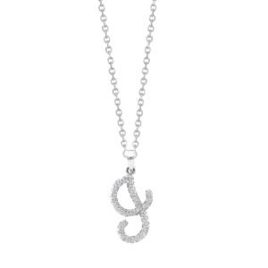 Diamond Cursive J Letter Pendant Necklace 10K White Gold