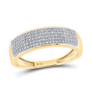 Mens Round Micro-Pave Diamond Ring Wedding Band 10K Yellow Gold