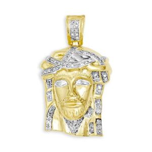 Diamond Jesus Piece Pendant 10K Yellow Gold 