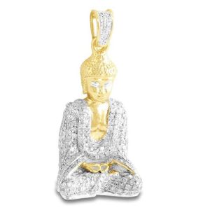 Mens Diamond Buddha Hand Pendant 10K Yellow Gold