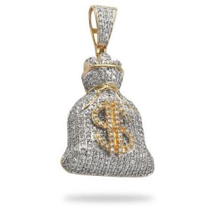 Mens Diamond Money Bag Pendant 10K Yellow Gold