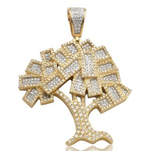 Mens Diamond Money Tree Pendant 10K Yellow Gold