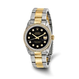 Mens Rolex Datejust Stainless Steel 18K Yellow Gold Diamond Watch (Independently Certified Pre-Owned)
